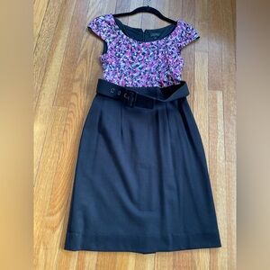 Tahari S. Levine Floral Colorblock Belted Dress Size 2
